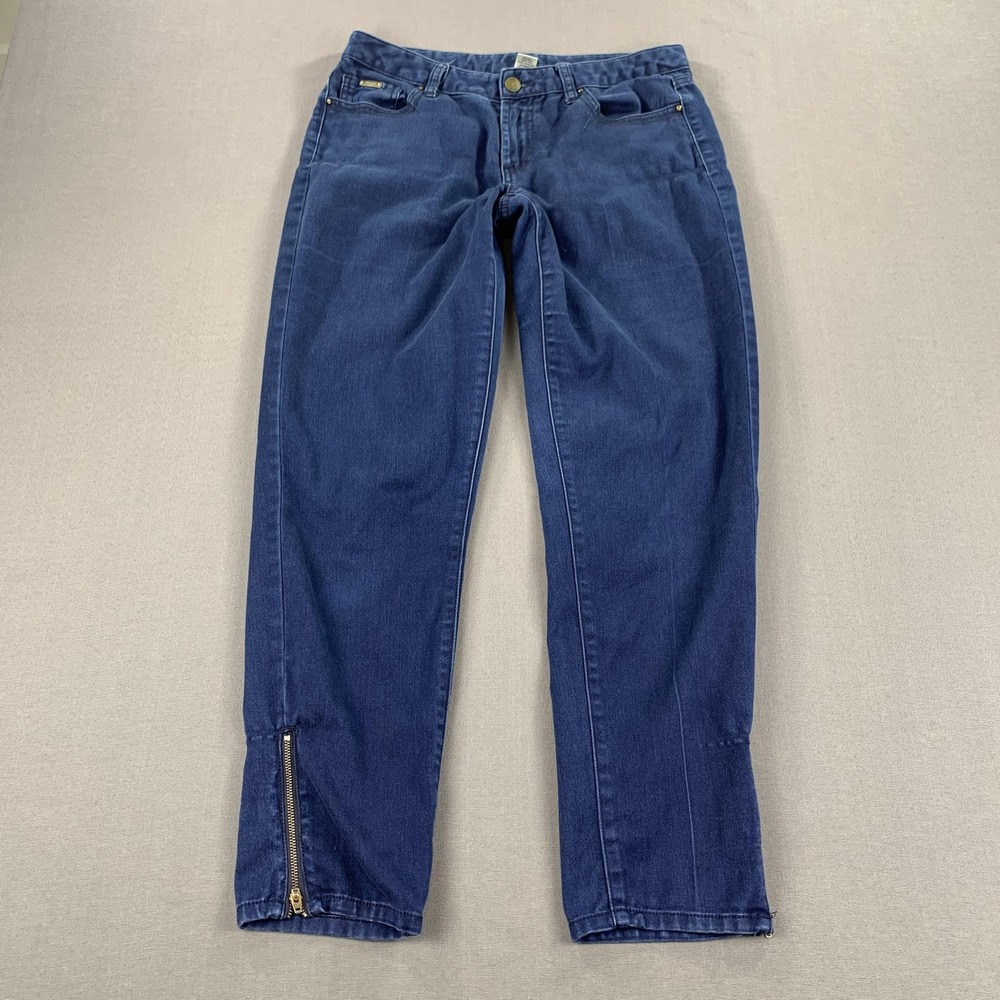 Cache‎ Jeans Womens 10 Blue Denim Ankle Zip Studded Pocket Stretch Tapered 32x30